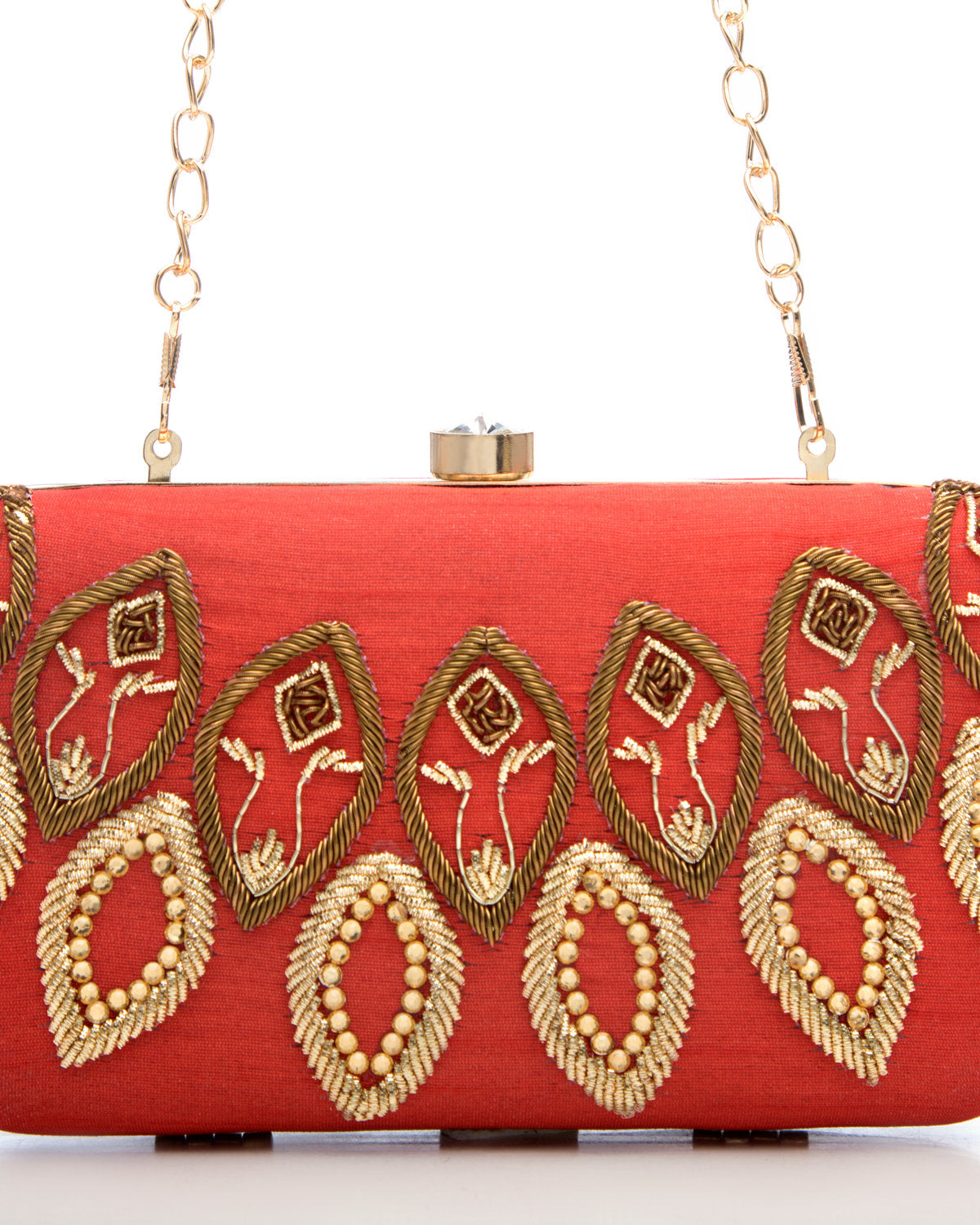 Red Embroidered Evening Clutch by CERENA Paris — detail