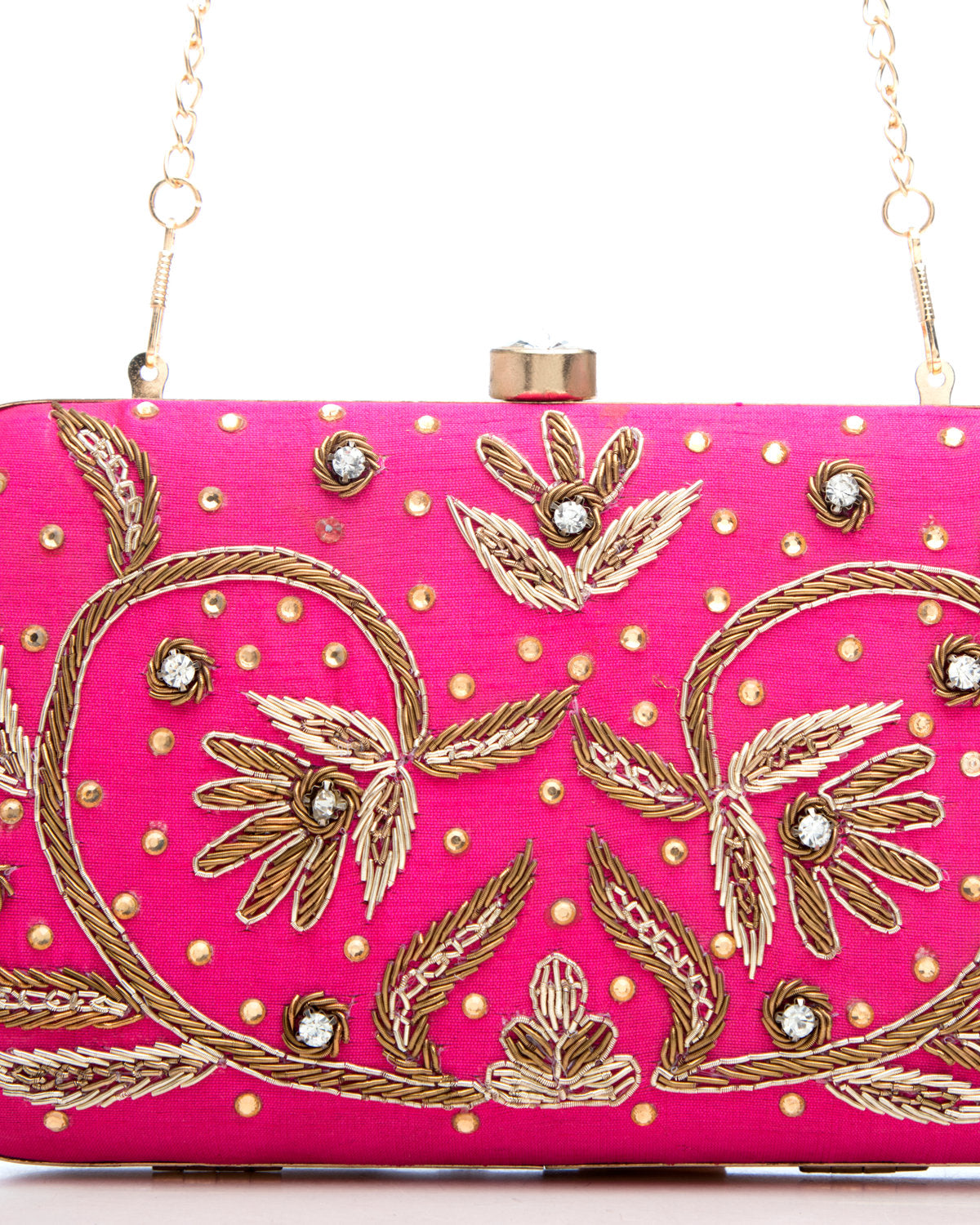 Pink Embroidered Evening Clutch by CERENA Paris — detail