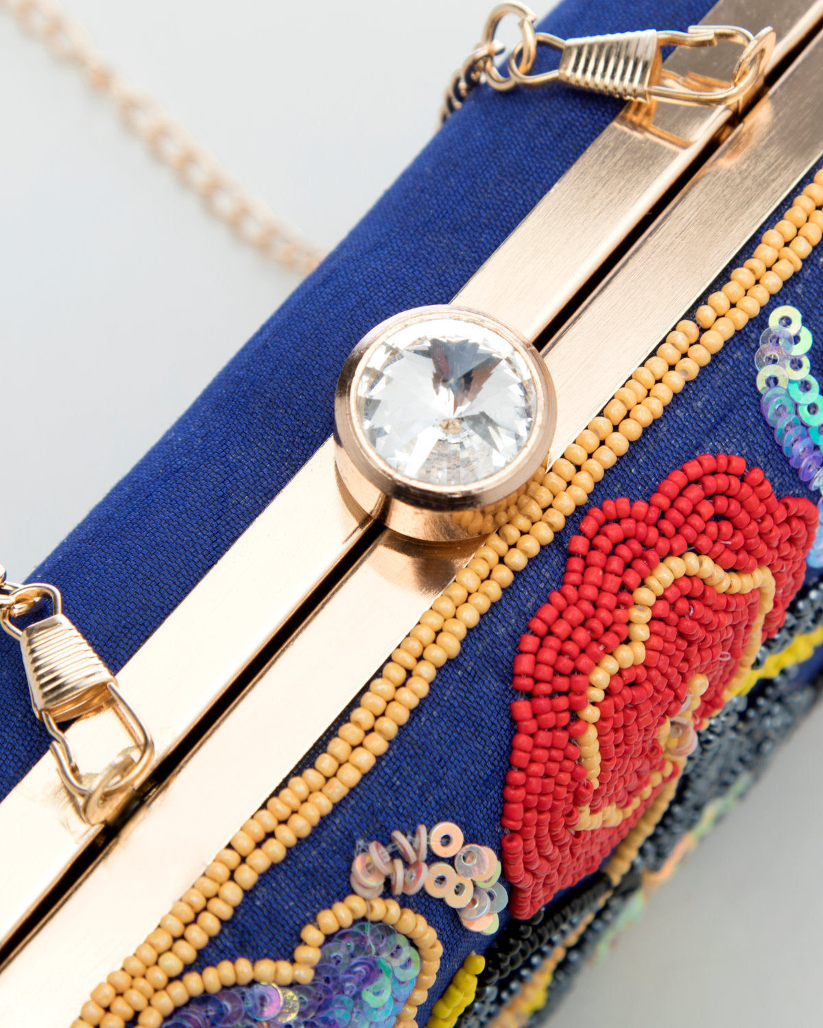 Navy Blue Blue Embroidered Evening Clutch by CERENA Paris — back view