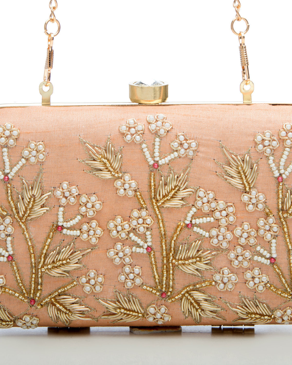 Peach Embroidered Evening Clutch by CERENA Paris — detail