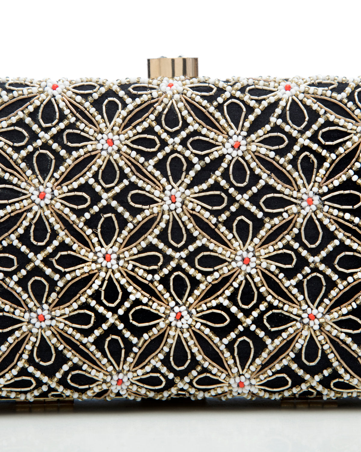 Black Embroidered Evening Clutch by CERENA Paris — front view