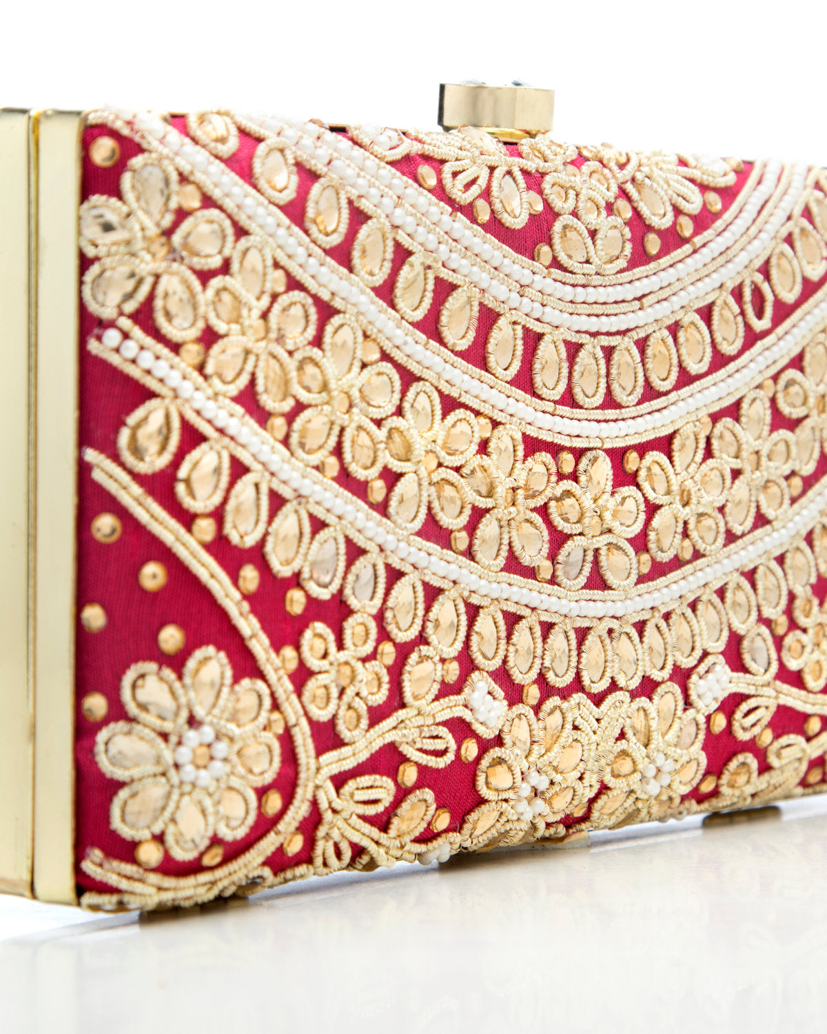 Red Embroidered Evening Clutch by CERENA Paris — side view