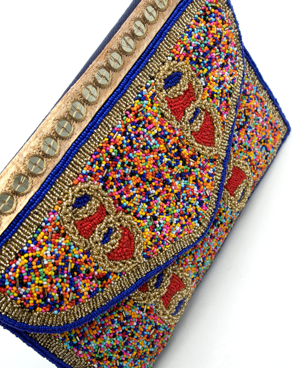 Navy Blue Blue Embroidered Handbag by CERENA Paris — side view