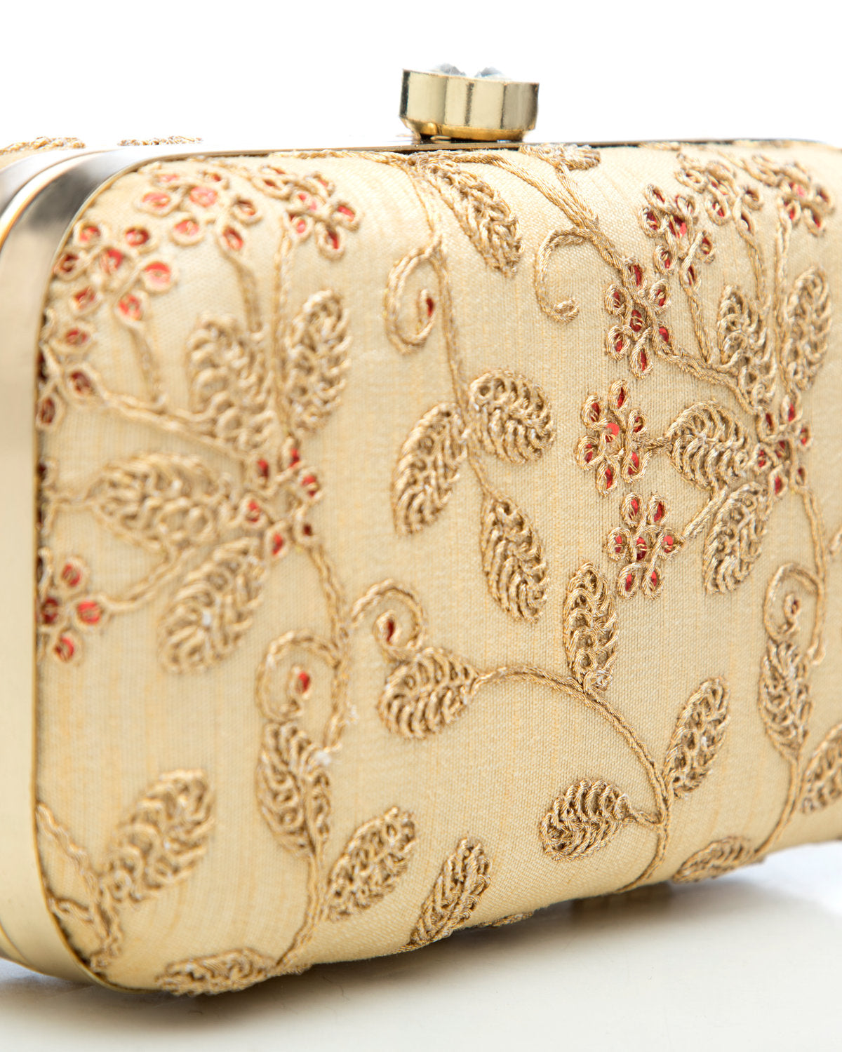 Gold Embroidered Evening Clutch by CERENA Paris — side view
