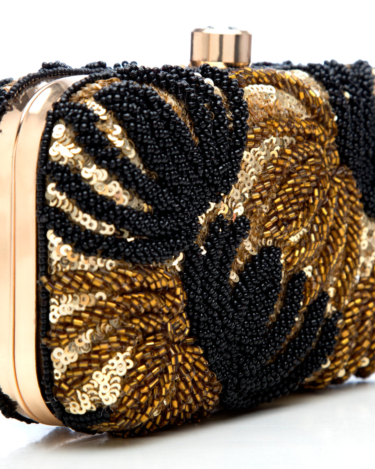Black Gold Brown Embroidered Evening Clutch by CERENA Paris — side view