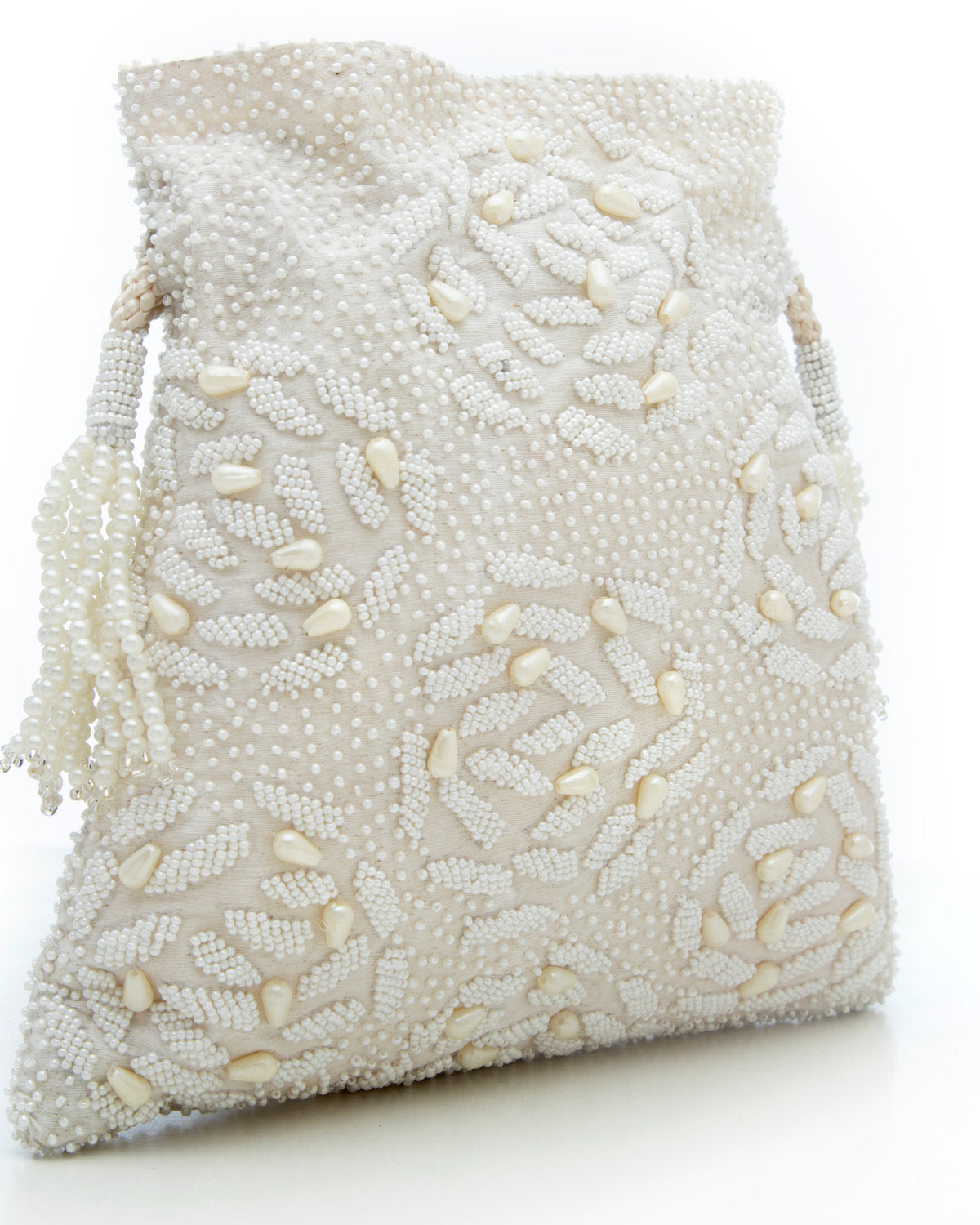 White Embroidered Handbag by CERENA Paris — side view