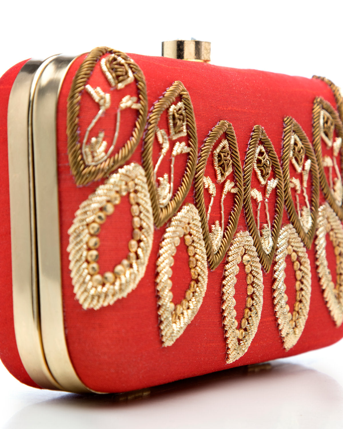 Red Embroidered Evening Clutch by CERENA Paris — side view