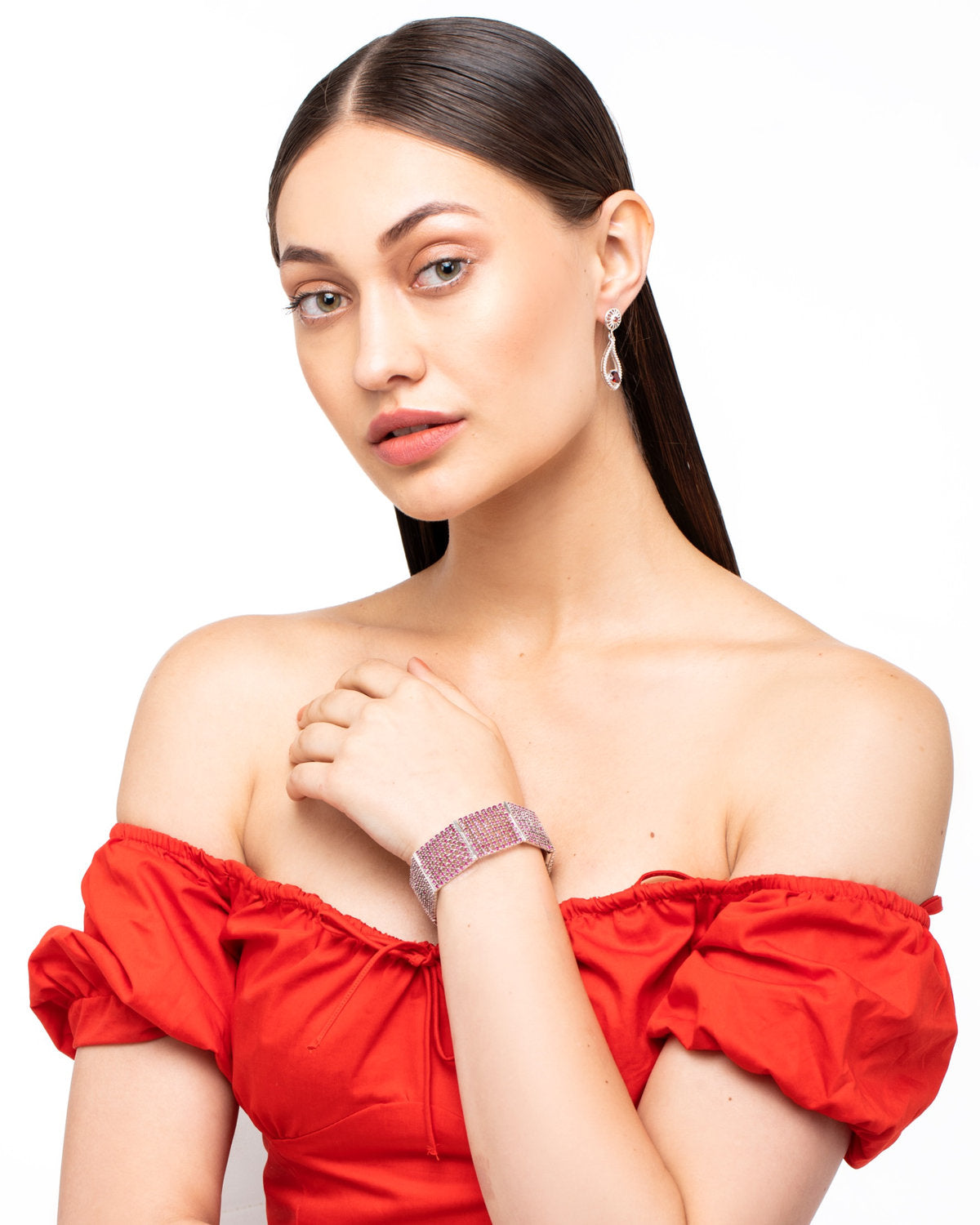Pink Openwork Cuff Bangle by CERENA Paris — side view