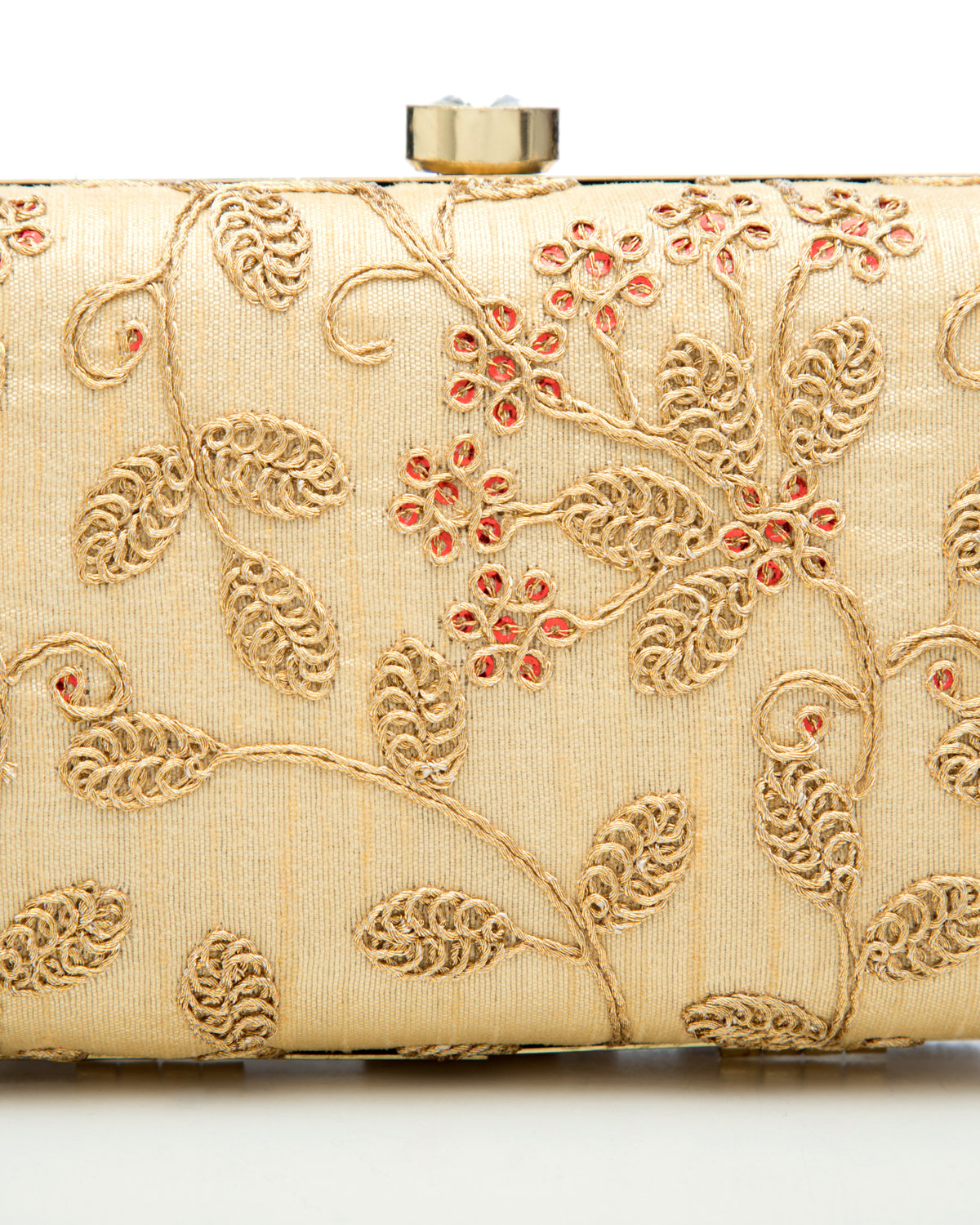 Gold Embroidered Evening Clutch by CERENA Paris — front view