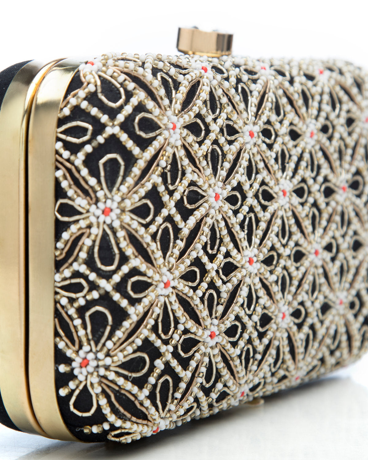 Black Embroidered Evening Clutch by CERENA Paris — side view