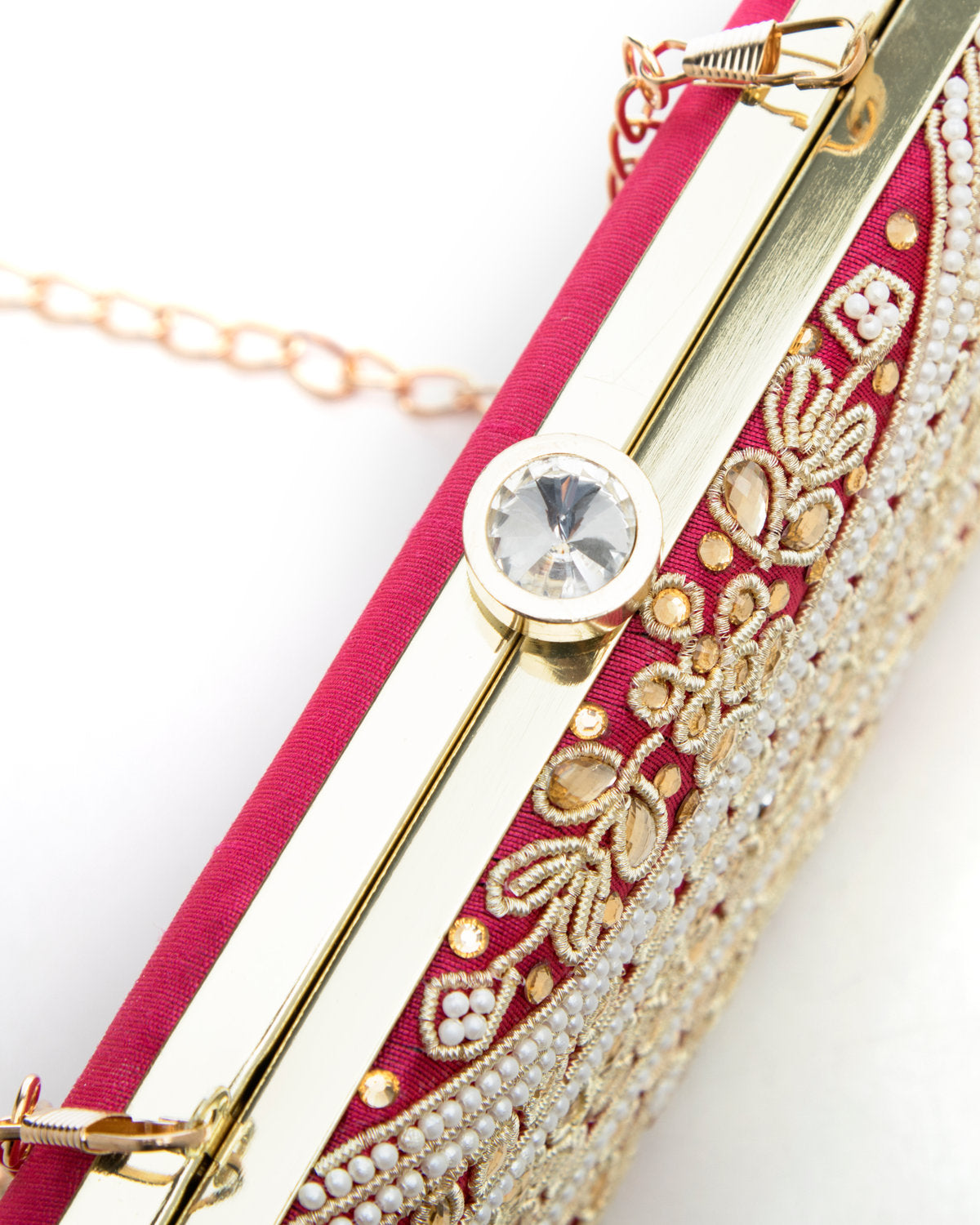 Red Embroidered Evening Clutch by CERENA Paris — back view
