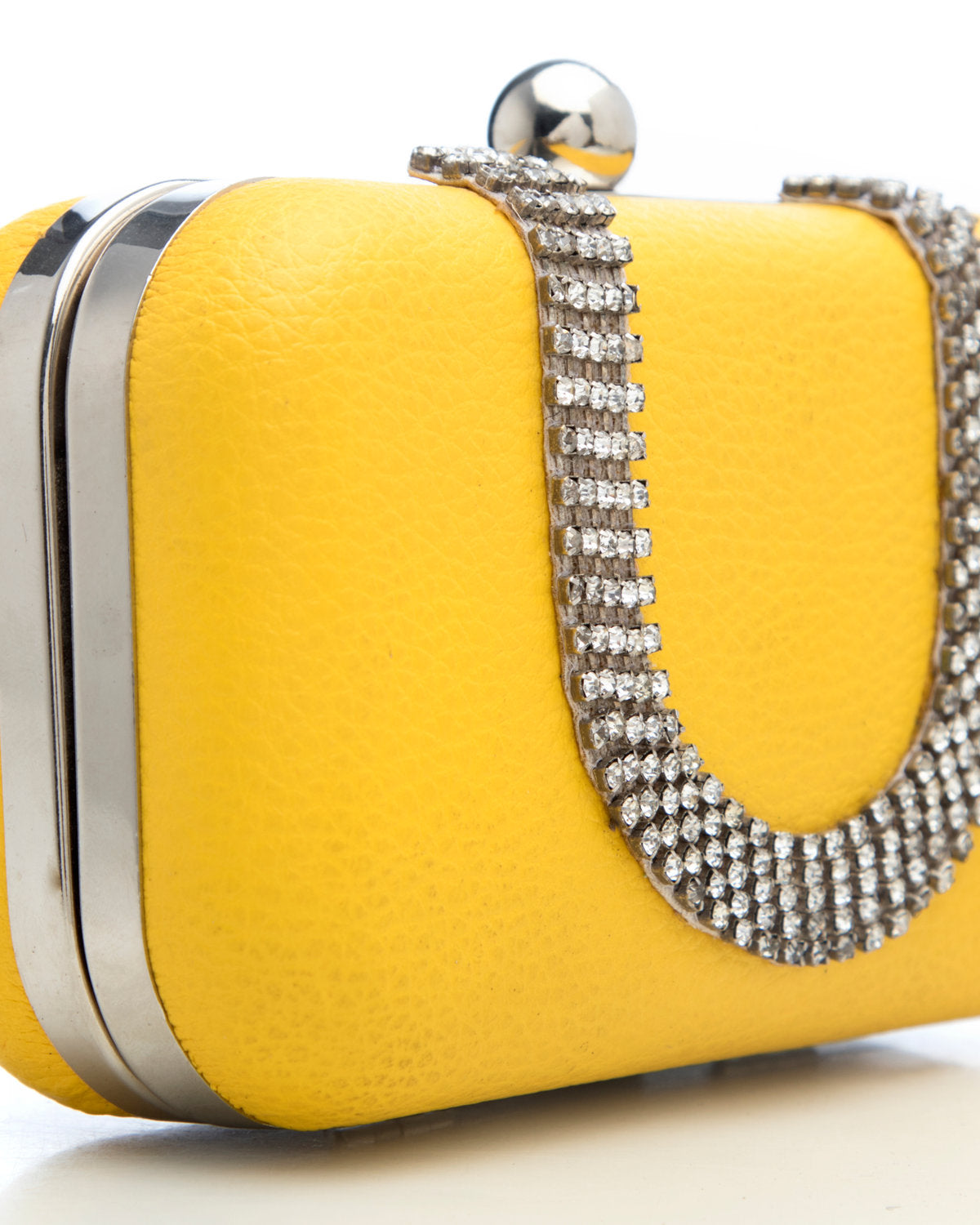 Yellow Embroidered Evening Clutch by CERENA Paris — side view