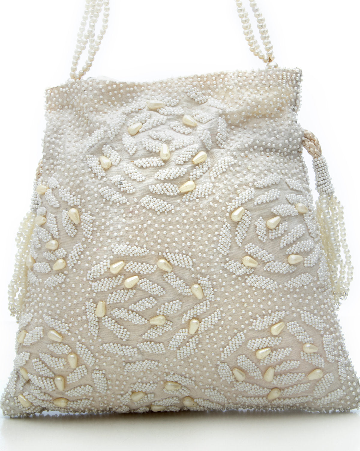 White Embroidered Handbag by CERENA Paris — back view