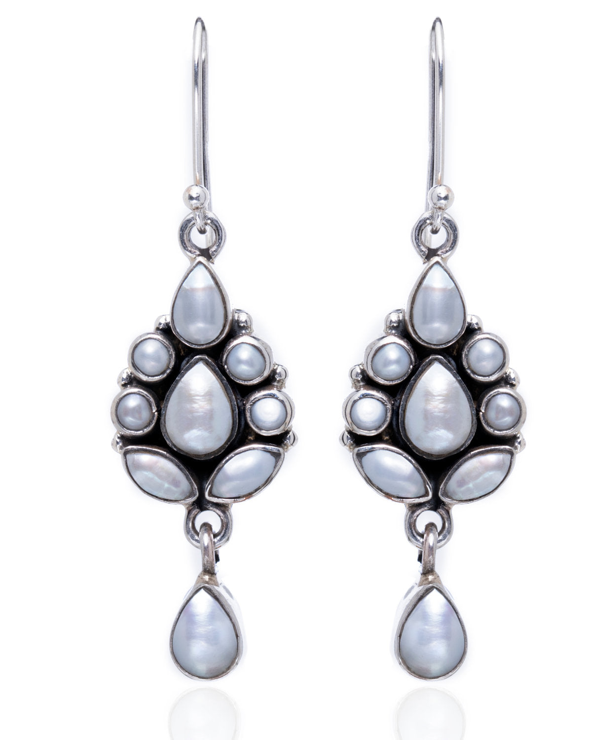 Pearl Triple-Drop Earrings by CERENA Paris — front view