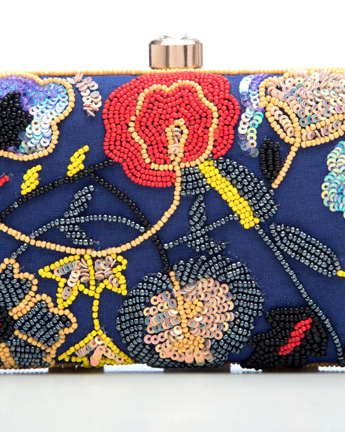 Navy Blue Blue Embroidered Evening Clutch by CERENA Paris — front view
