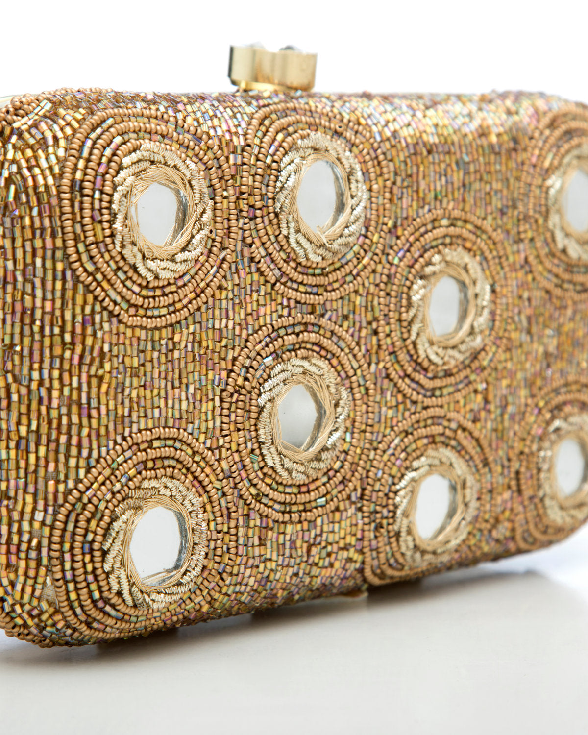 Gold Embroidered Evening Clutch by CERENA Paris — side view