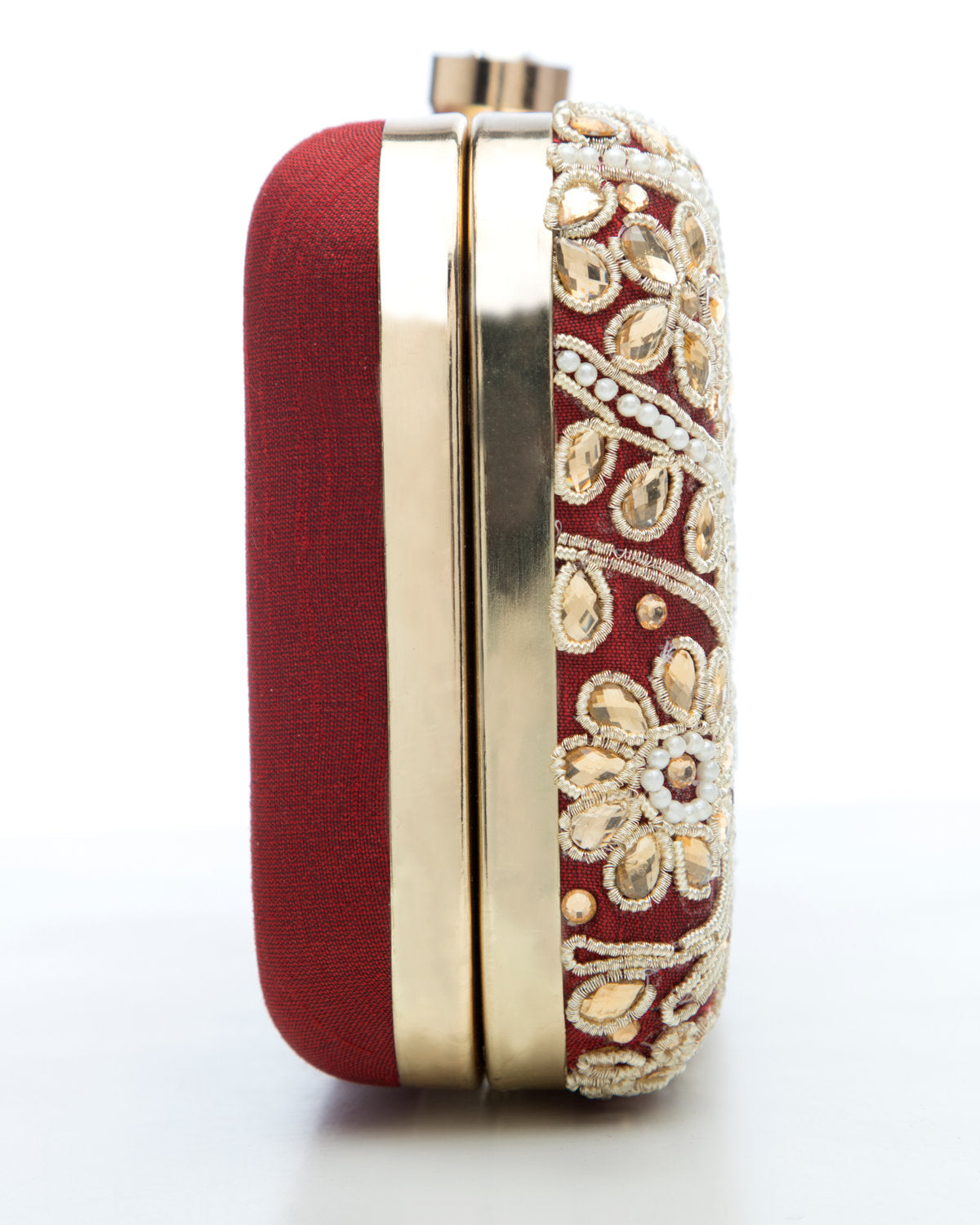 Maroon Embroidered Evening Clutch by CERENA Paris — styled