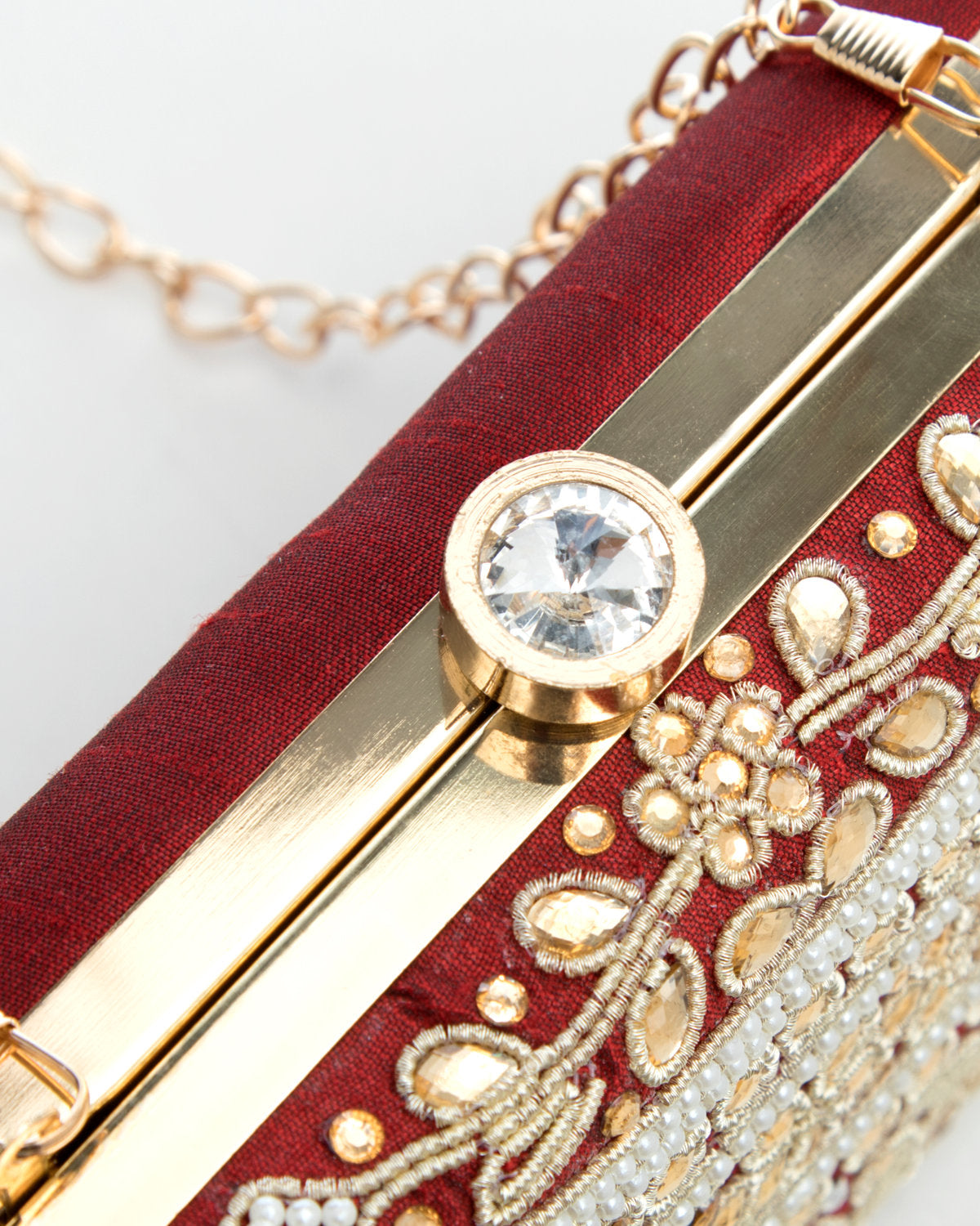 Maroon Embroidered Evening Clutch by CERENA Paris — back view